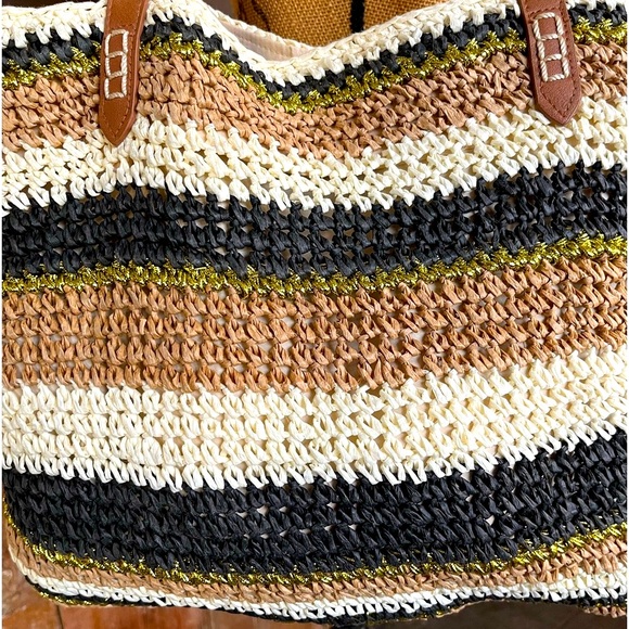 INC International Concepts Crochet Striped Shoulder Tote Bag Tropical Beach - Picture 4 of 12
